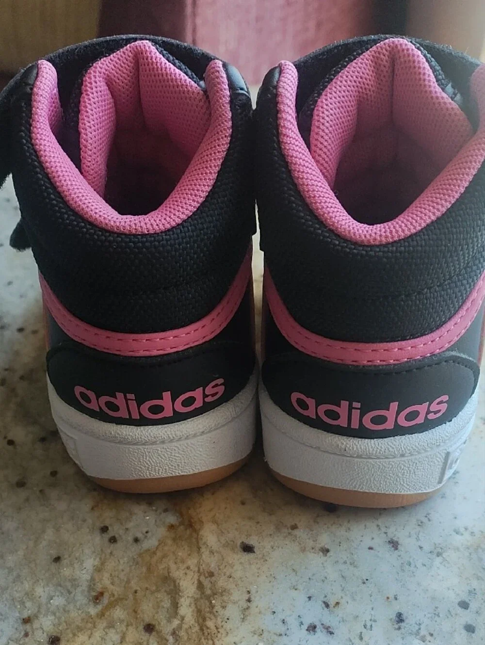 adidas Kids Black and Pink High-Top Sneakers